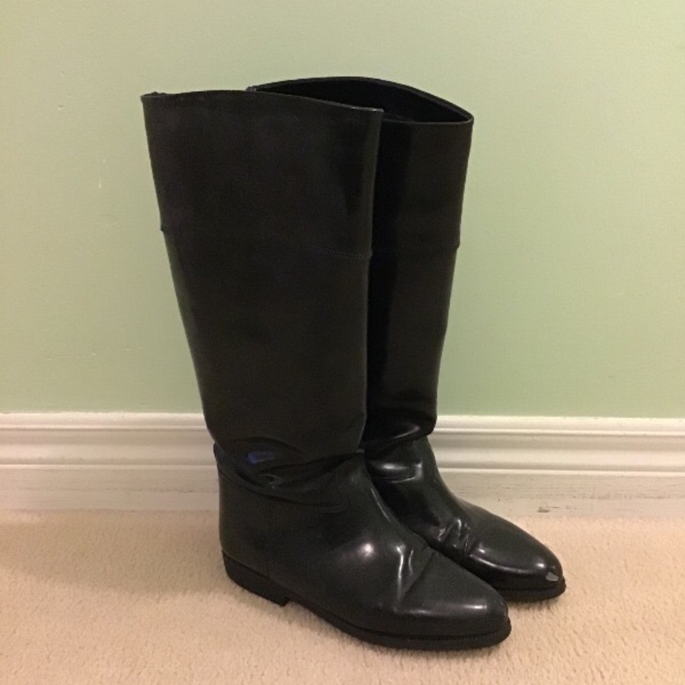 VINTAGE TOWN SHOES WOMENS BLACK LEATHER TALL BOOTS